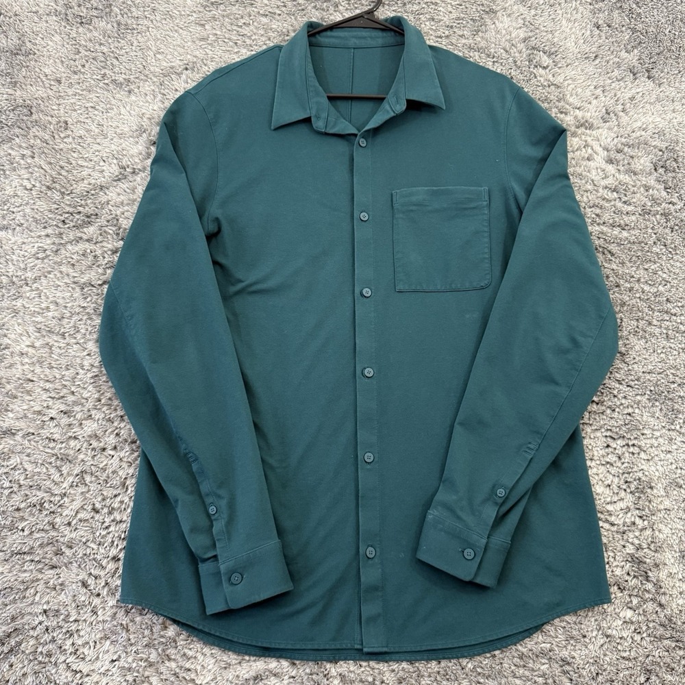 Lululemon Shirt Men's‎ Medium Green Commission Long-Sleeve Button Up Stretch